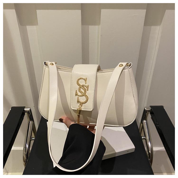 

2025 Ретро Однотонная Сумка с Буквами - Женская Повседневная Сумка через Плечо белый