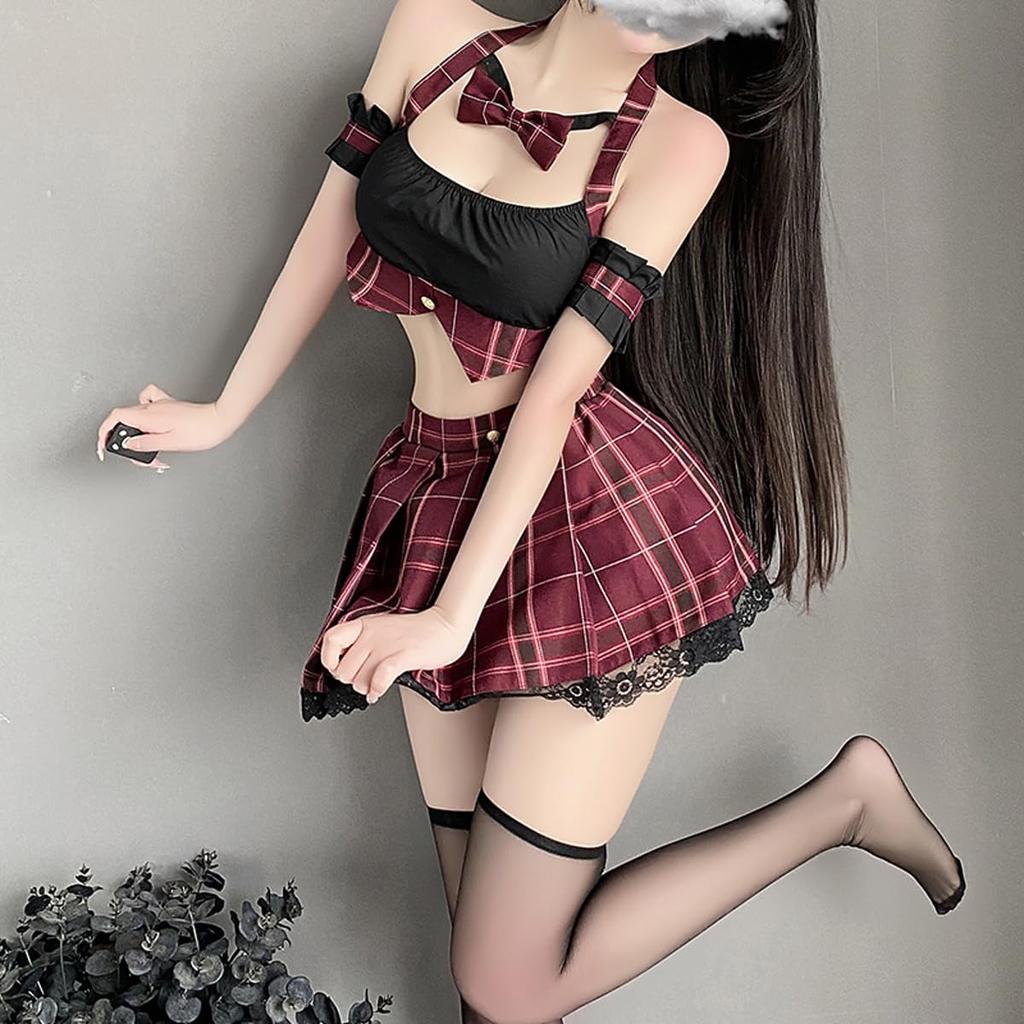 Sailor Uniform Sexy JK Skirt and Top School Sexy Summer High School Girl Adorable Costume Black Check [Deelltyle] Cosplay, Cosplay, Uniform, Set,