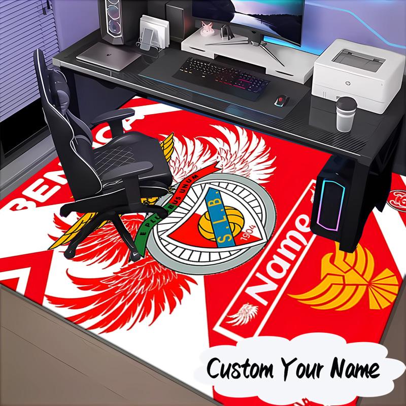 Custom Name Benfica Football Crest Rug for Living Room, Game Rooms, Office, Bedroom, Floor Mat Playful Design, fan gifts Christmas decor