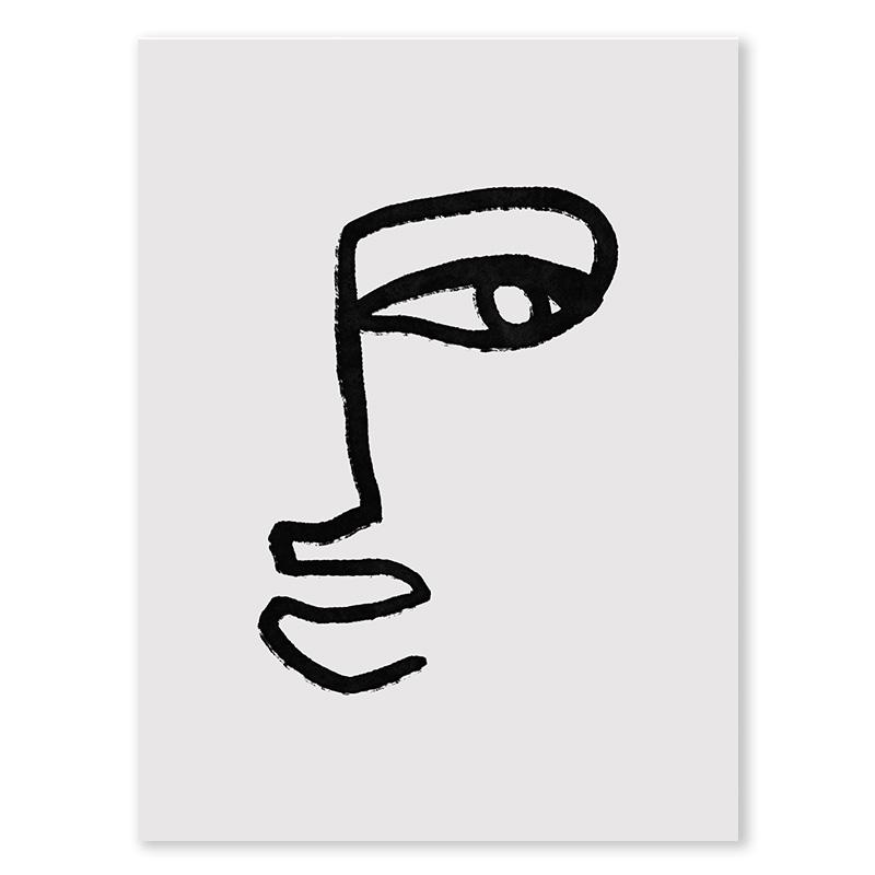 Portrettkunst Linjekunst Veggkunst Abstrakt Fargeblokk Bladplakat Svart og Hvitt Nordisk Lerretsmaleri For Stuedekorasjon