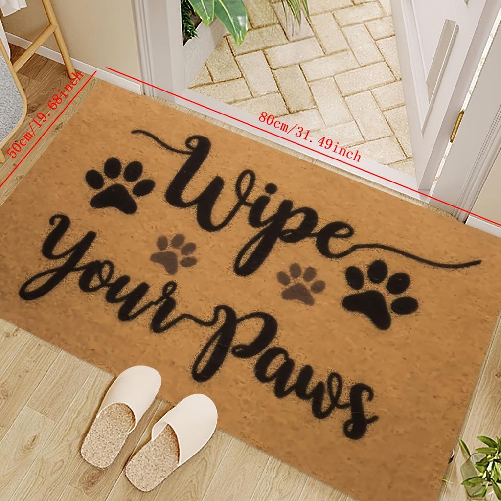 1 "Wipe Your Paws" Doormat-Durable easy to clean low lint polyester mat with paw print design for indoor outdoor entryway decor