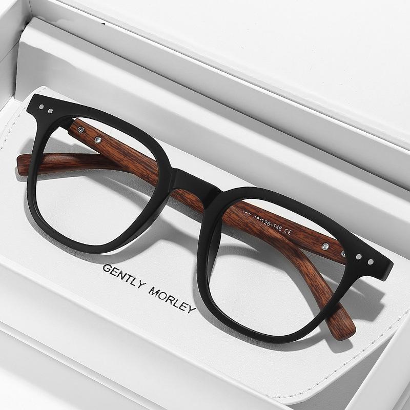 Trendy Anti Blue Light Wooden Grain Leg TR90 Glasses, Men Women Big Square Blue Ray Blocking for Computer Glass Frames F83026