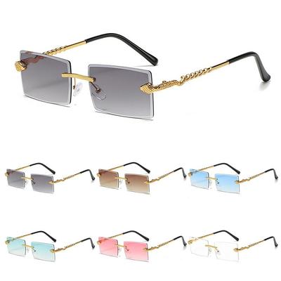 Metal Sunglasses for Women & Men Trendy Snake-Shaped Rimless Sun Glasses Square Frame Street Shades Frameless Gradient Lens