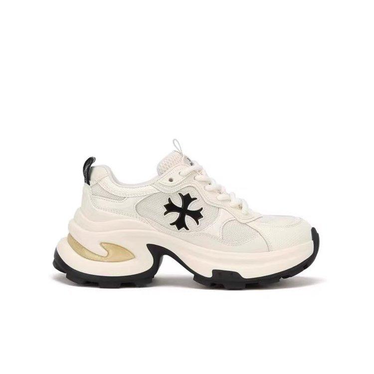 Leather sneakers women's height increase 7.5cm~ Cross flower platform casual sneakers women's dad shoes running shoes