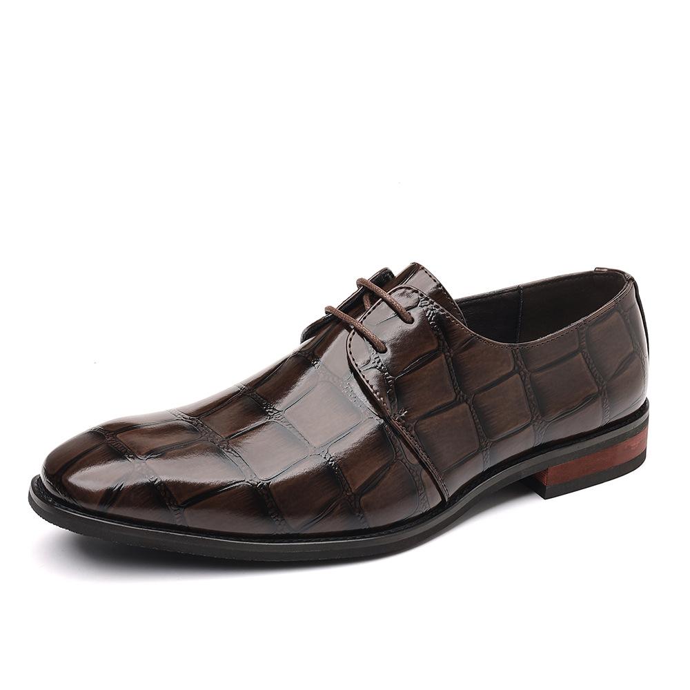 Leather Shoes Men's Business Dress Casual Shoes British Breathable Plaid Large Size 48