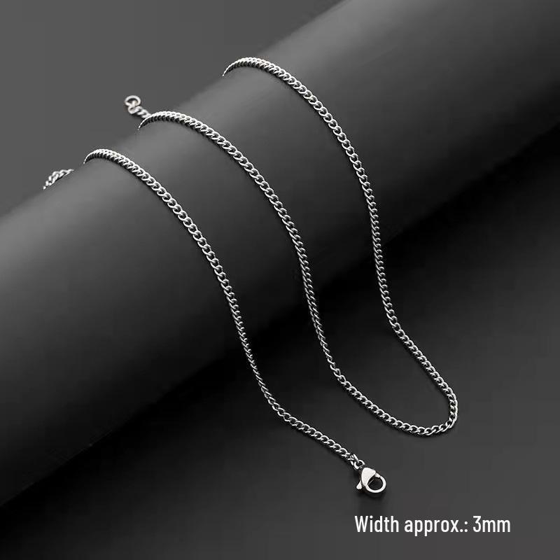 Stainless Steel Pearl Necklace with Titanium Thick Chain - Men's Minimalist Snake Bone Design