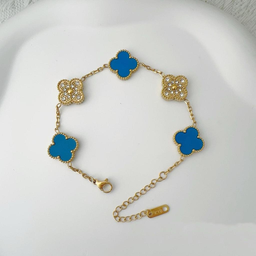 Dwustronna bransoletka z pięcioma kwiatami Bransoletka z czterolistną koniczyną Nie traci koloru Elegancka damska lekka luksusowa bransoletka temperamentu