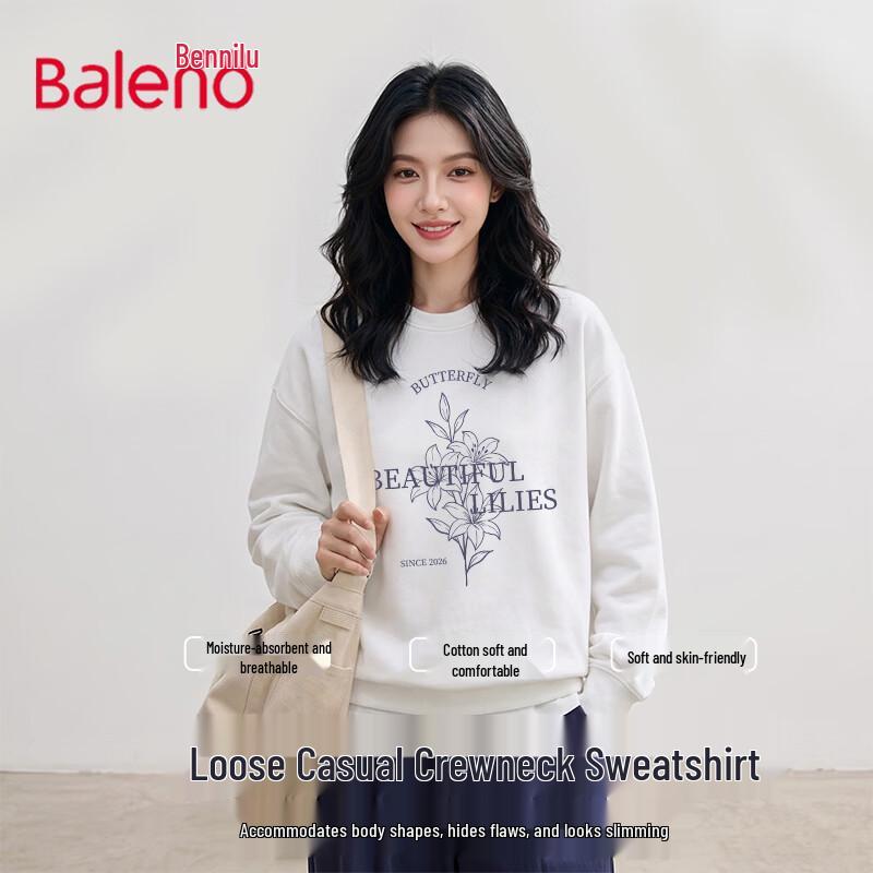 Baleno Women's Cotton Blend Floral Print Crewneck Sweatshirt