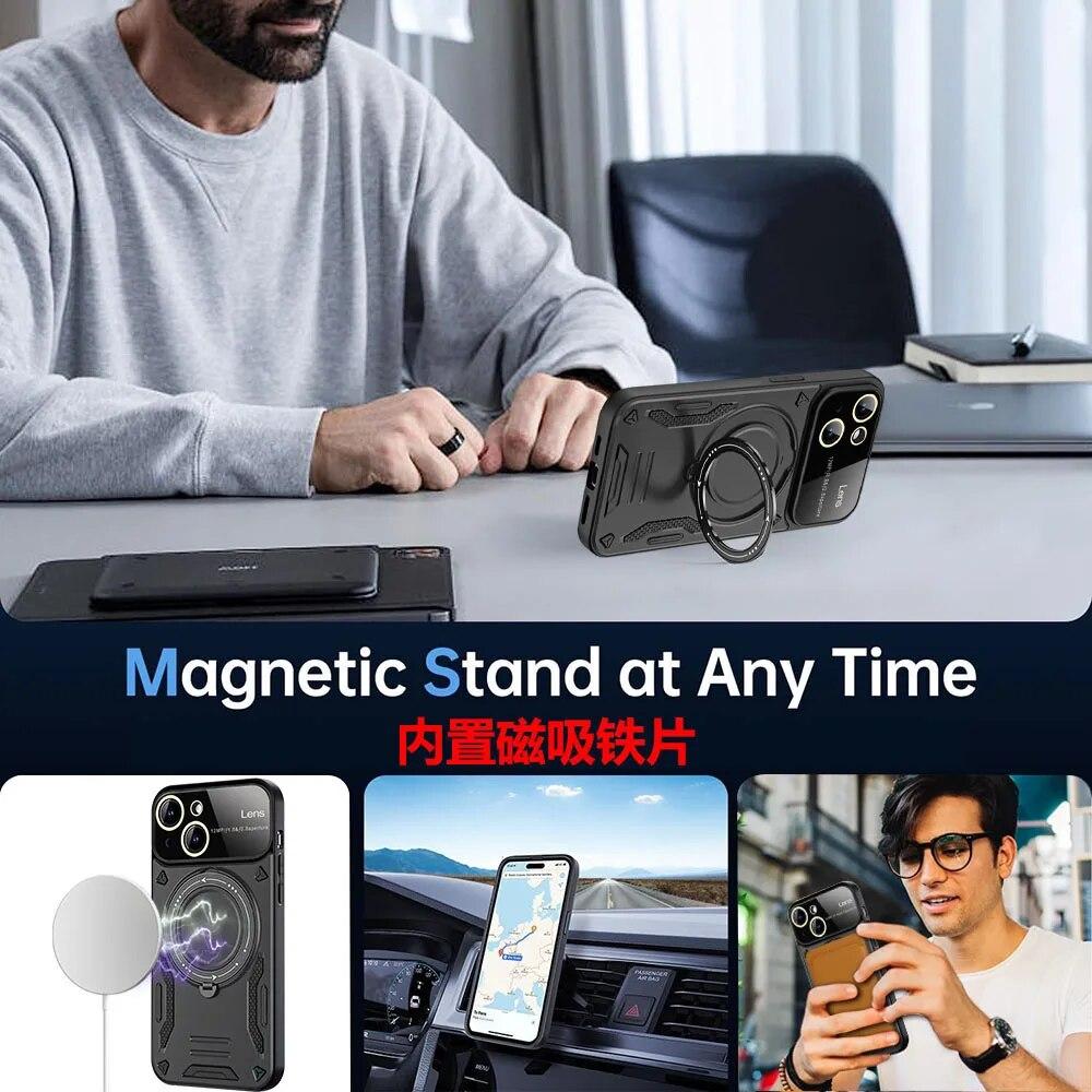 Magnetický 360° otočný držák na telefon Pouzdro na telefon pro POCO X6 Pro POCO M6 Pro 4G M5S C65 X5 Pro X4 X3 Kovové brnění odolné proti nárazu bezdrátové nabíjení Černý kryt