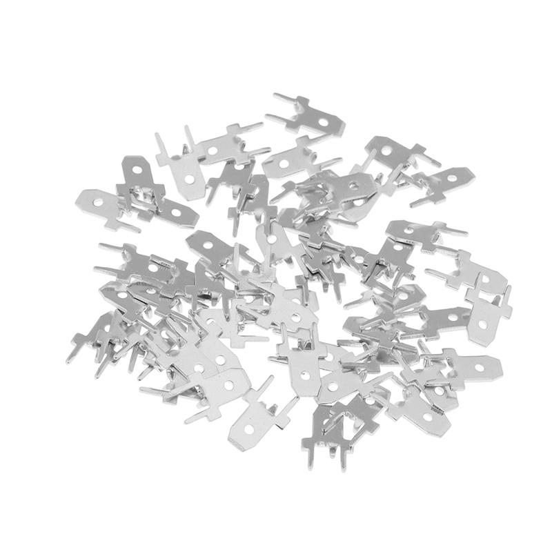 50Pcs 6.3MM 4.8MM Inserts Plug Male Terminal 250 PCB Solder Lug Thickness 0.8 Two Legs PCB Welding Sheet DIY Welding Reapir Part