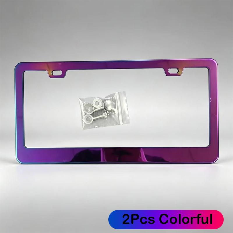 2 Pcs Stainless Universal US Model License Plate Frame Steel Front And Rear Metal Car License Plate Frame Label Cover Screw Cap License Plate Covers