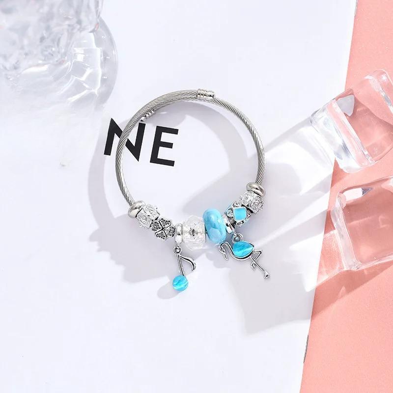 

Colorful Moonstone Flamingo Music Note Charm Bracelets for Women Girls Fashion Adjustable Stainless Steel Bangle Jewelry Gifts небо синє кольору