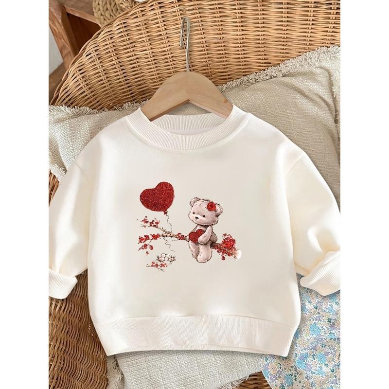 European Sizes Kids' Cute Print Pattern Easy Sweet Beauty Spring Thin Round Neck Sweatshirt