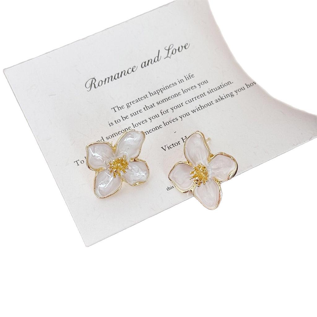 French Light Luxury High-end Drip Glaze Flower Stud Earrings Niche Design Unique Earrings Simple Face Earrings