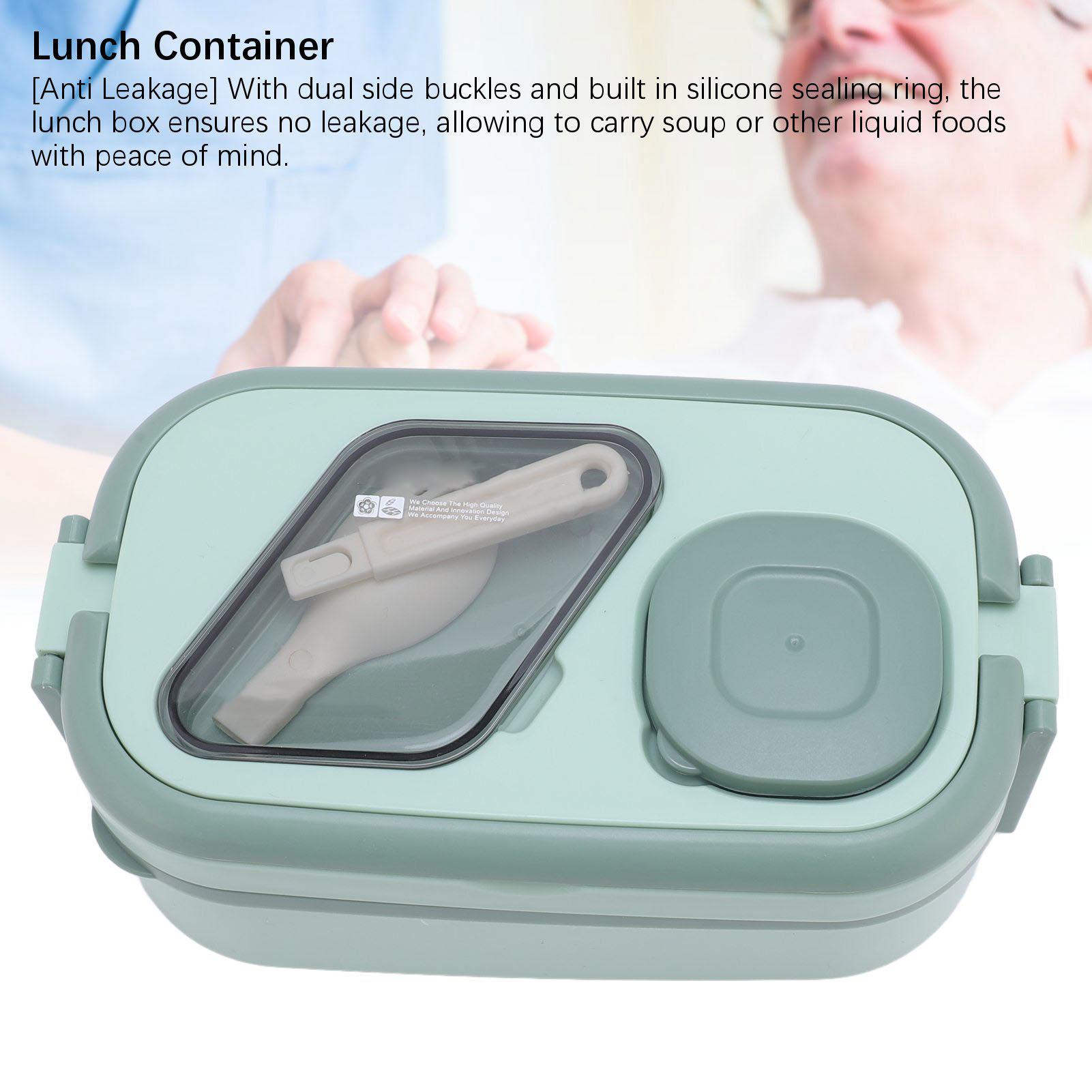 

2-слойный разделенный ланч-бокс, безопасный для использования в микроволновой печи, герметичный контейнер для ланча с держателем для ложки, вилки и соуса L(for 6.5-9kg)