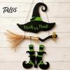 Rustic Halloween Sign Witch Hat Boot Sign, Hanging Trick or Treat Wall Decoration Decor for Home Room, Wooden Front Door Hanger Holiday Party, Or