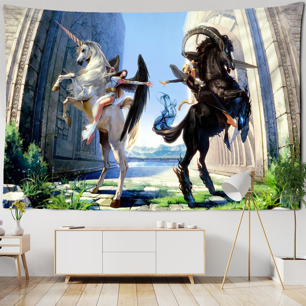 Tapiserie cu unicorn, agățat pe perete, saltea boemă europeană hippie magică, artă pentru dormitor, decorare cool pentru casă