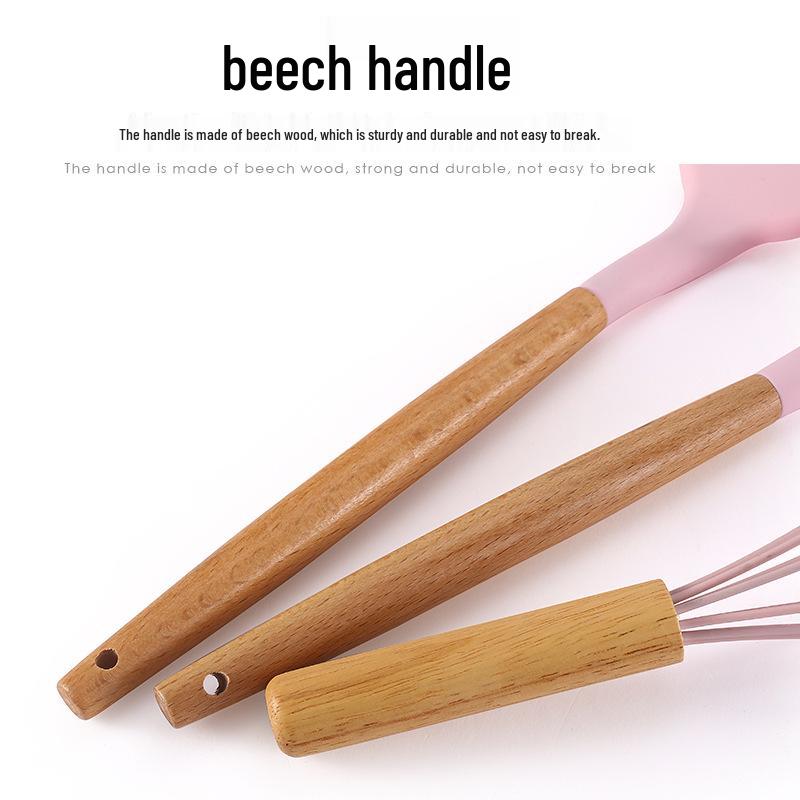 12-Piece Silicone Kitchen Utensil Set with Wooden Handles - Includes Spatula, Slotted Spoon, Frying Spatula, and Baking Tools