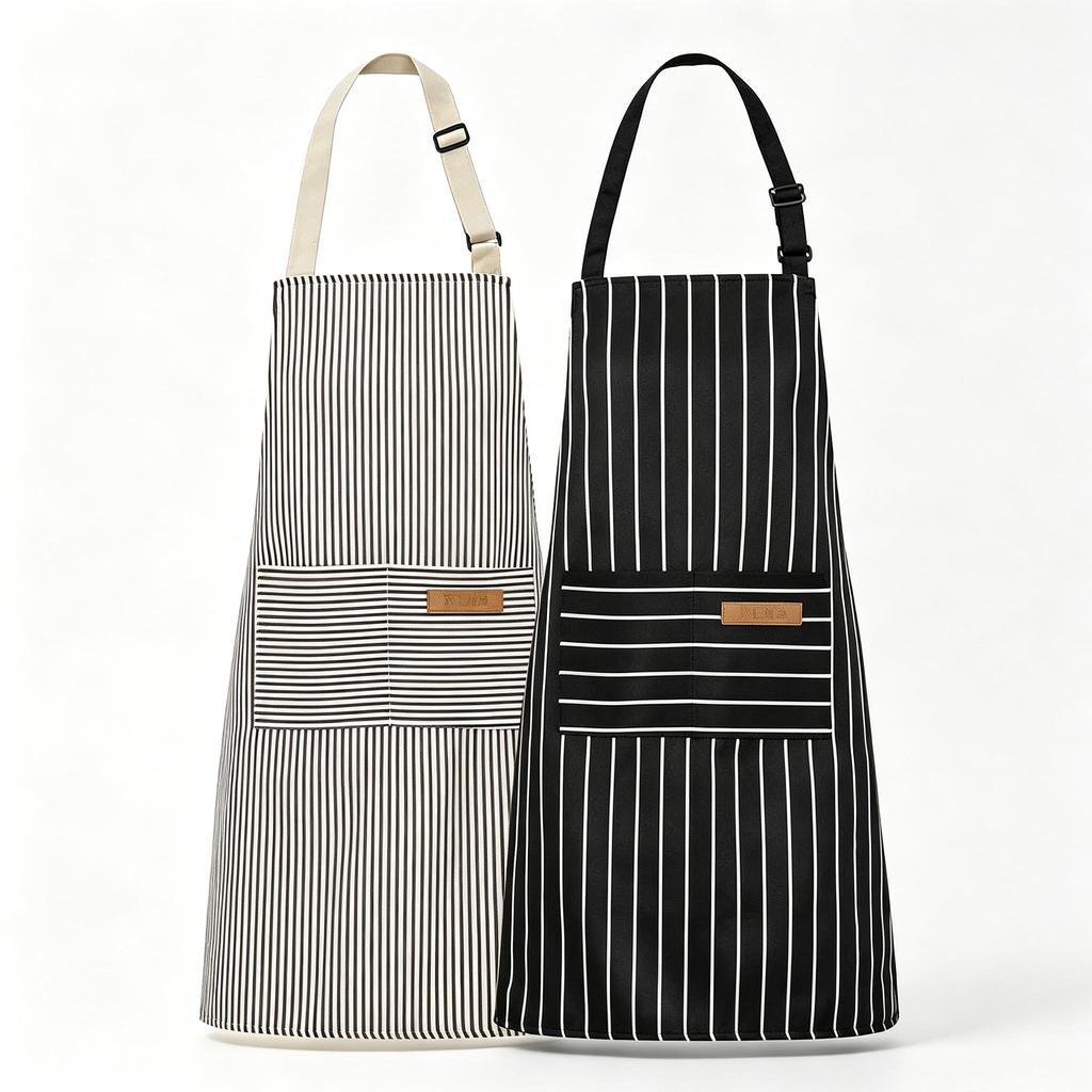 2‑Pack Stain‑Resistant Striped Sleeveless Aprons, Polyester Work Apron Set with Front Pockets for Home Kitchen & Catering