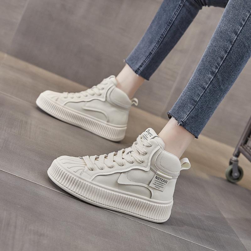 2025 autumn new high-top leather little white shoes women's explosion spring and autumn Korean version versatile platform sports shoes ins tide