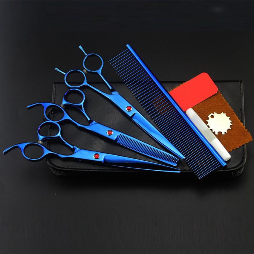 4 Kit 5 Color Professional 7 '' Pet Grooming Hair Cutting Scissors Dog Thinning Barber Haircutting Shears Hairdressing Scissors