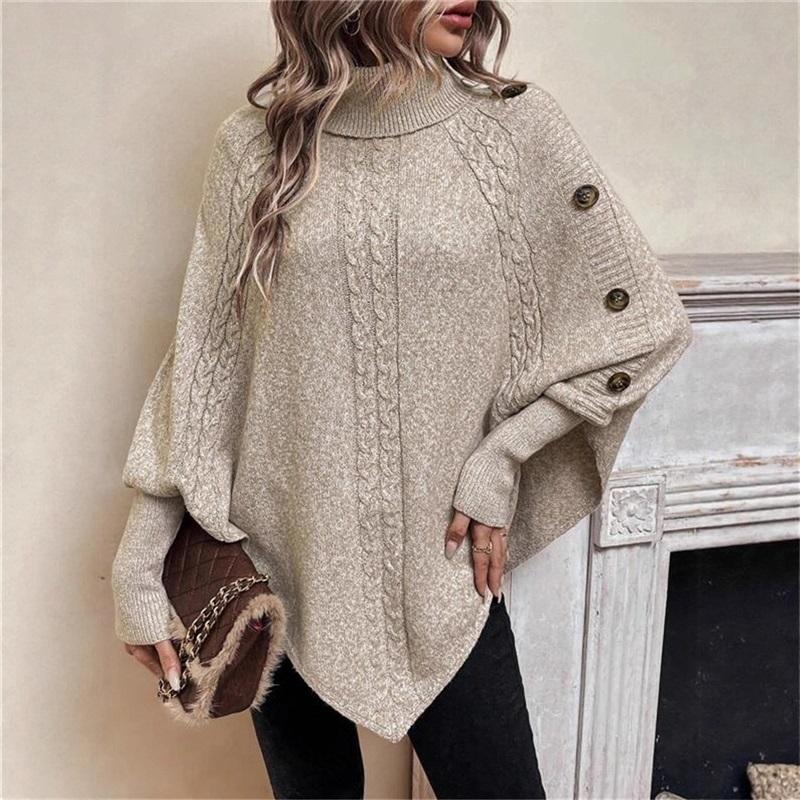 

Women s Turtleneck Cable Knit Poncho Sweater Batwing Sleeve Asymmetric Knitwear Top XL хакі
