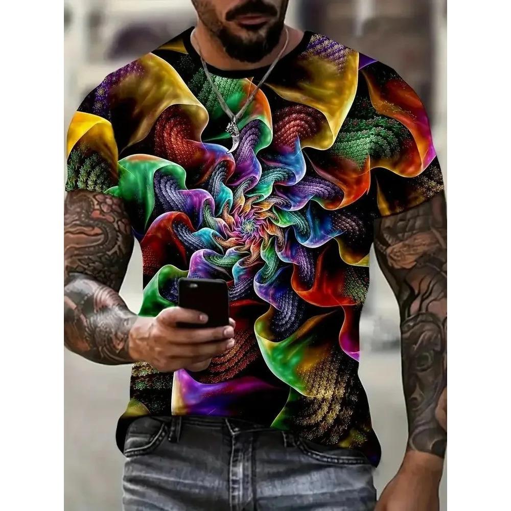 Summer Mens Creative 3D Printed Short Sleeved T-shirt Fashionable Comfortable Soft Breathable Large Loose T-shirt