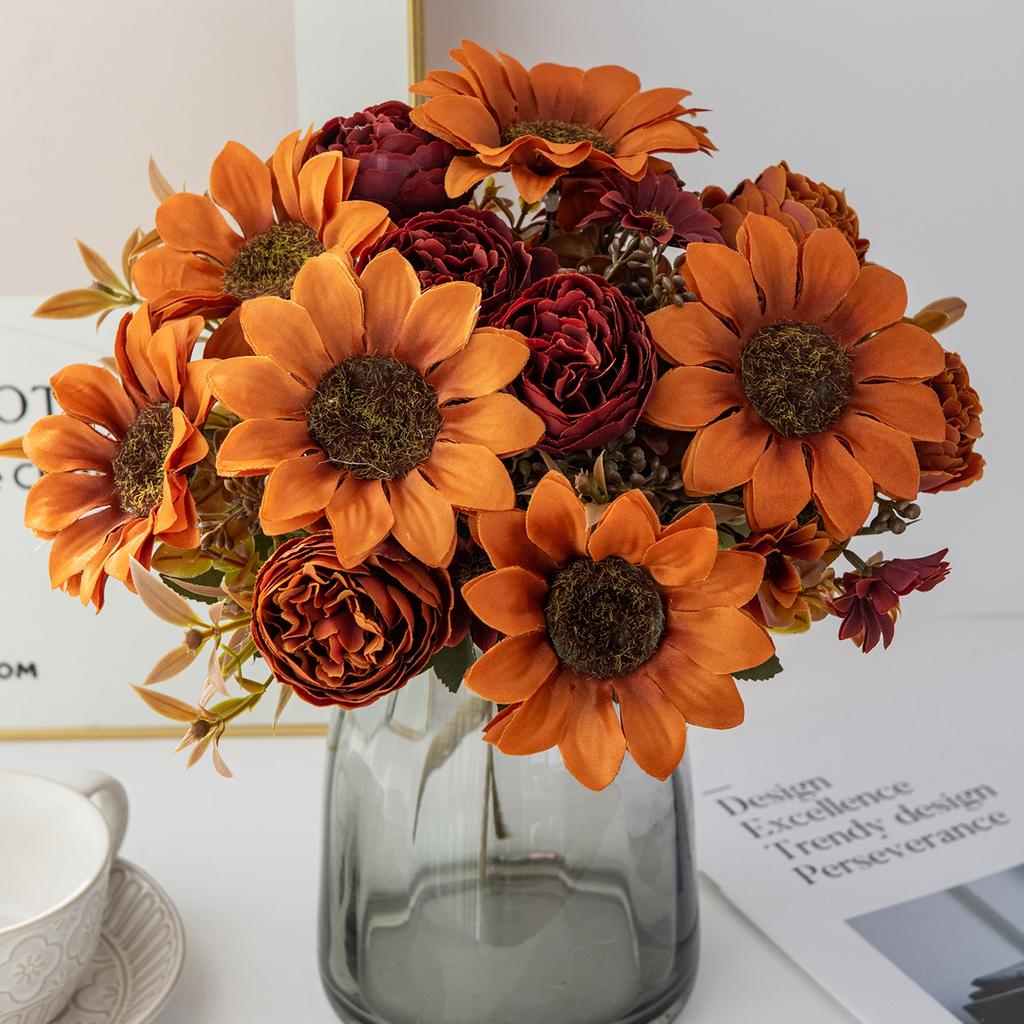 1/4PCS Artificial Flowers Silk Holding Sunflower Valentine's Wreath Wedding Brial Bouquet Home Room Arrangement Vase Sill Decora