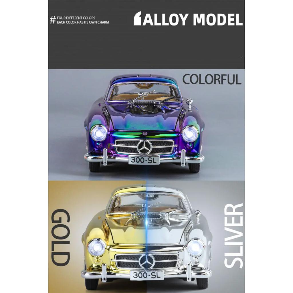 1/24 Benzs 300SL Alloy Car Model Diecasts Metal Classic Electroplating Vehicles Car Model Simulation Sound and Light Kids Gifts