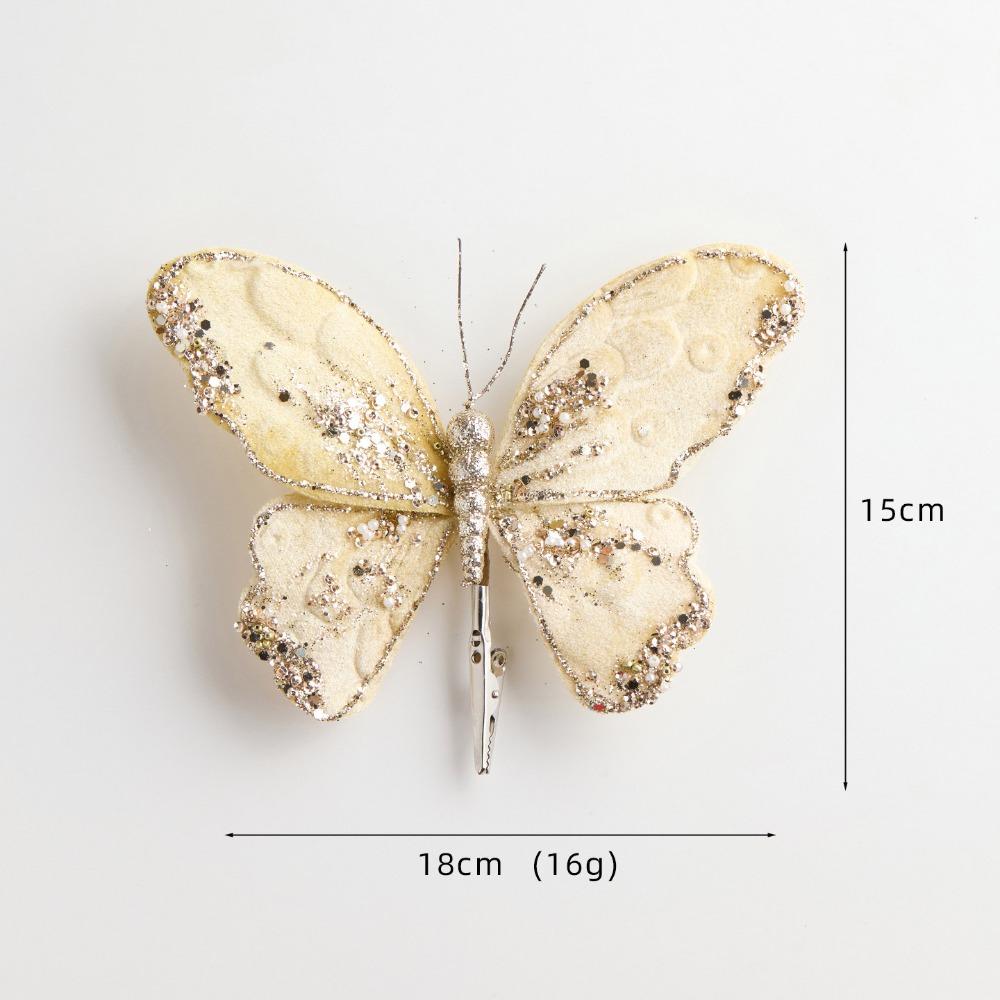 Glitter Christmas Artificial Butterfly Fabric Plastic Christmas Hanging Decoration  Christmas Decor