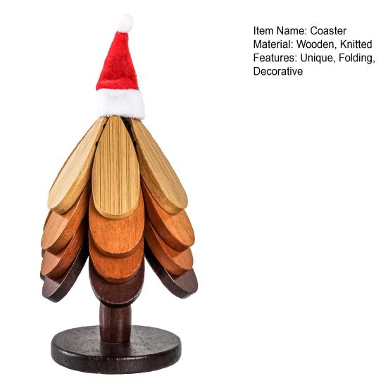 Christmas Tree Trivet Set Wooden Heat-Resistant Coasters with Stand Festive Table Protector for Hot Dishes & Holiday Decor