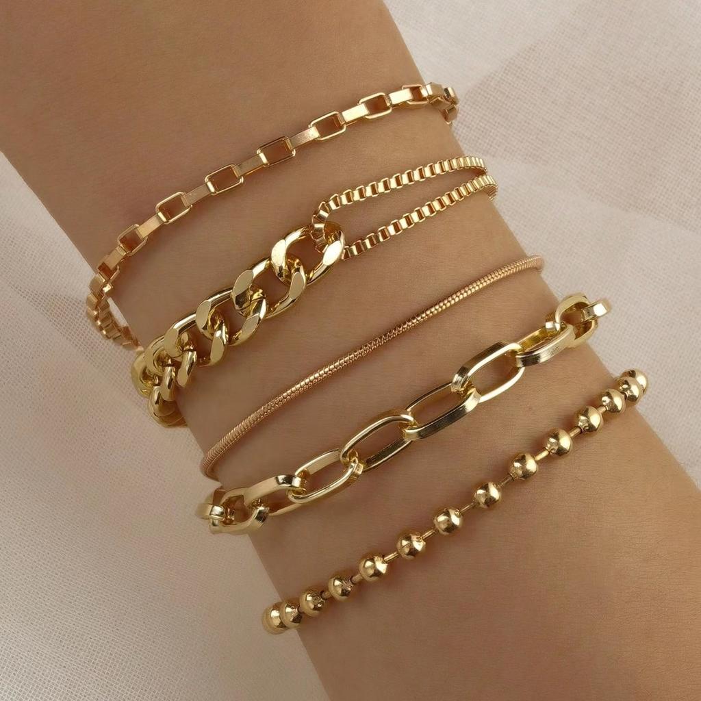 Vintage Mehrschichtiges Kettenarmband Set für Damen – Trendiger Europäischer Stil, Retro Minimalistischer Handschmuck, Grenzüberschreitende Heißverkauf Accessoires