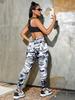 Rose Beauty A Camo Print Flap Pocket Side Running Yoga Stretch Leggings