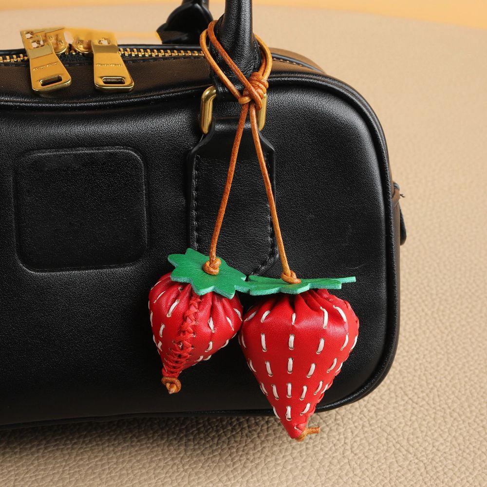 Pear Fruit Pendant Strawberry Bag Pendant Multi-color Leather Keychain  Car Accessory
