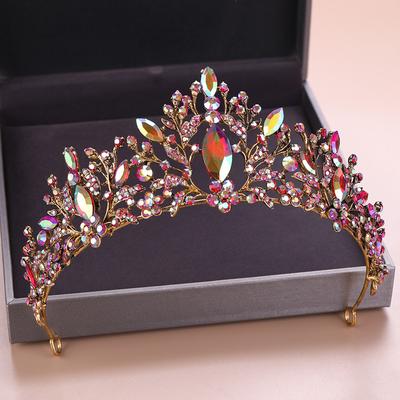 Barocke Vintage-AB-Farben, Kristall-Hochzeitskrone für Prinzessin, Braut-Diadem, Tiaras, Stirnbänder, Abschlussball, Festzug, Blumen-Haarschmuck