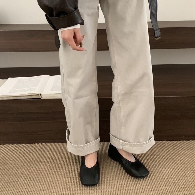 One Pedal Soft Leather Soft Sole Retro Grandma Shoes 2025 New Internet Celebrity Flat Bottom Versatile Square Head Single Shoes Women's Doudou Shoes