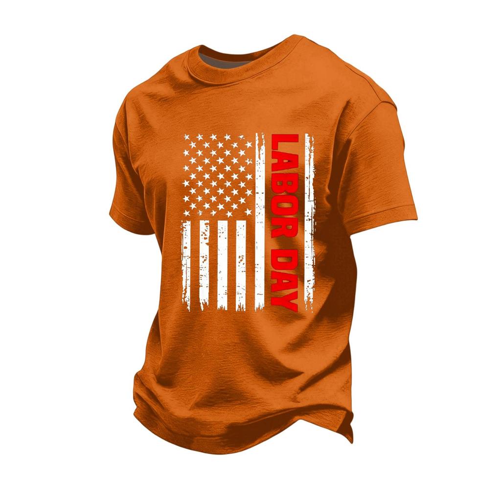 Men's Loose Fit Casual Short Sleeve T Shirt Labor Day Printed Graphic Tee Comfortable Workwear Top for Everyday Use