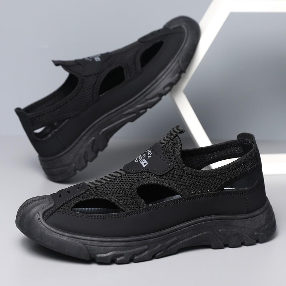 Men's Sandals Summer Breathable Hollow Mesh Hole Shoes Outdoor Non-Slip Lightweight Athleisure Shoes Toe Sandals