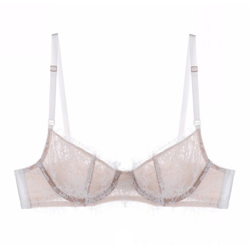 French eyelash lace underwear women's big breasts show small anti-sagging top support bra sexy ultra-thin large size bra Bra