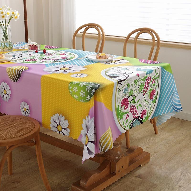 Easter Waterproof and Oil Proof Tablecloth Home Decoration Tablecloth Rectangular Anti Scald and Wear-resistant Easy To Maintain