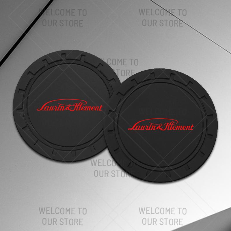 BYCP2 2pcs PVC For Skoda L&K LOGO Octavia Superb RS Karoq Kamiq Yeti Car Coaster Water Cup Anti-Slip Silicone Pads Interior Decoration