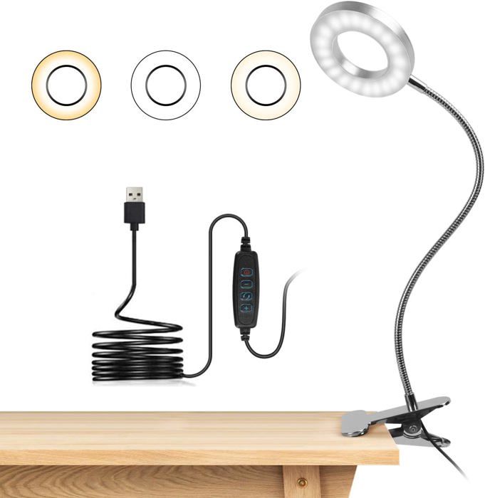 

8W Lampe De Bureau À Pince 48 Led Flexible À 360°Lampe Lecture Clipsable 3 Modes D‘Éclairage &10 Niveaux De Luminosité Lampe Burea