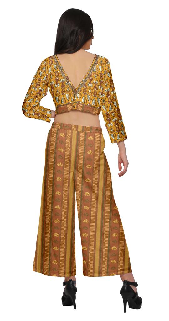 Moomaya Womena    S Crop Top Palazzo Set Printed 2 Piece Outfit Dress Ethnic