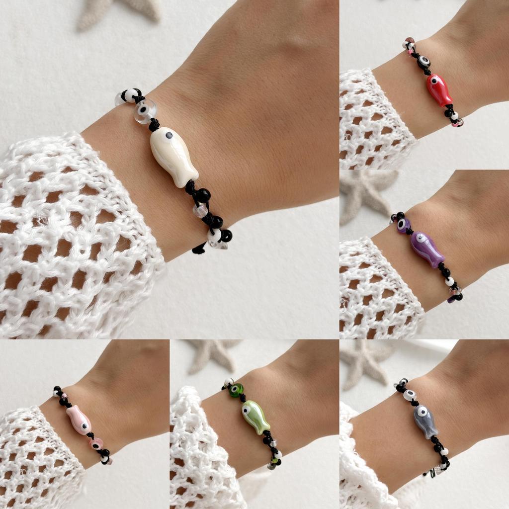 Handcrafted Ceramic Fish Bracelet With Colorful Eyes For Fashion Jewelry