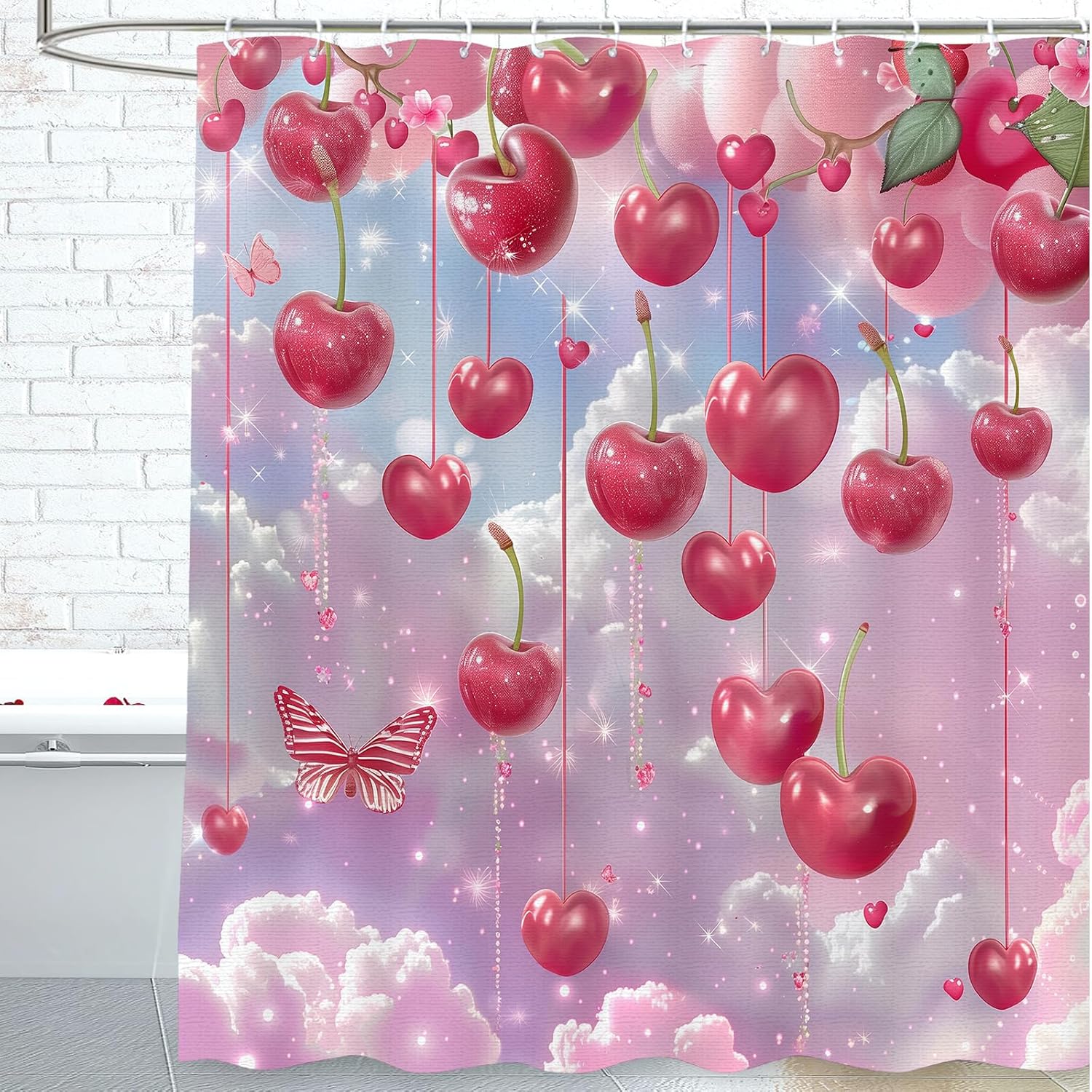 

Вишневая шторка для душа для ванной комнаты Вишневые фрукты Шторки для душа Домашняя ванная Ванны Живопись маслом Вишневый декор Полиэстер 90X180CM