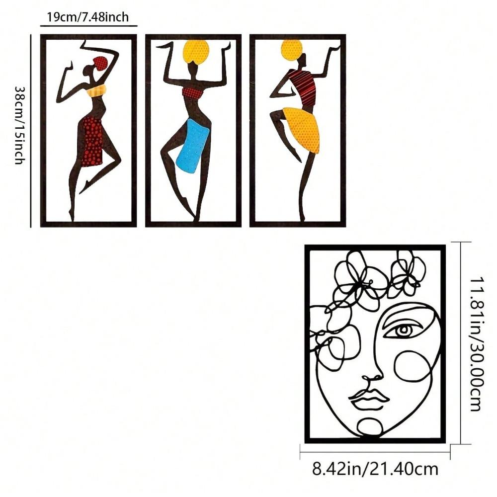 3pcs Bohemian Metal Wall Art, Colorful Abstract Female Figures, Modern Decor for Living Room Bedroom Office, Waterproof Rustproof