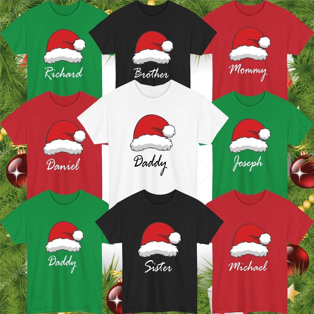 Personalised Christmas Santa Hat TShirt Custom Name Family Matching Gift Top S