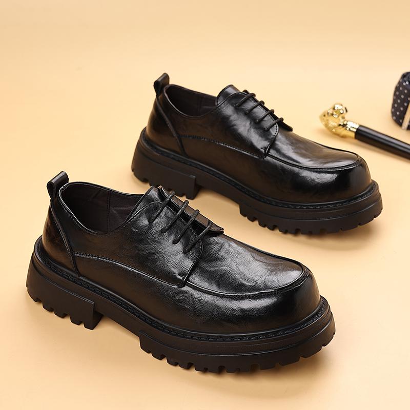 Fashion Black Thick Soled Leather Shoes Classic Retro Versatile Style Outdoor Leisure Party Daily Business Dress Office Adult Shoes
