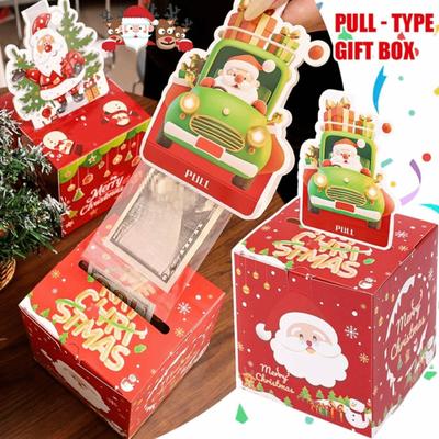 Avec 50 pièces Sacs Transparents Boîte à Argent de Noël à Tirer Père Noël Bonhomme de Neige Tirage d'Argent Boîtes Cadeaux Joyeux Noël Boîte Porte-Argent DIY