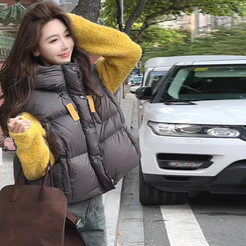 High luxury white duck down European down vest women's 2024 winter fashion hooded design sense thickened small vest